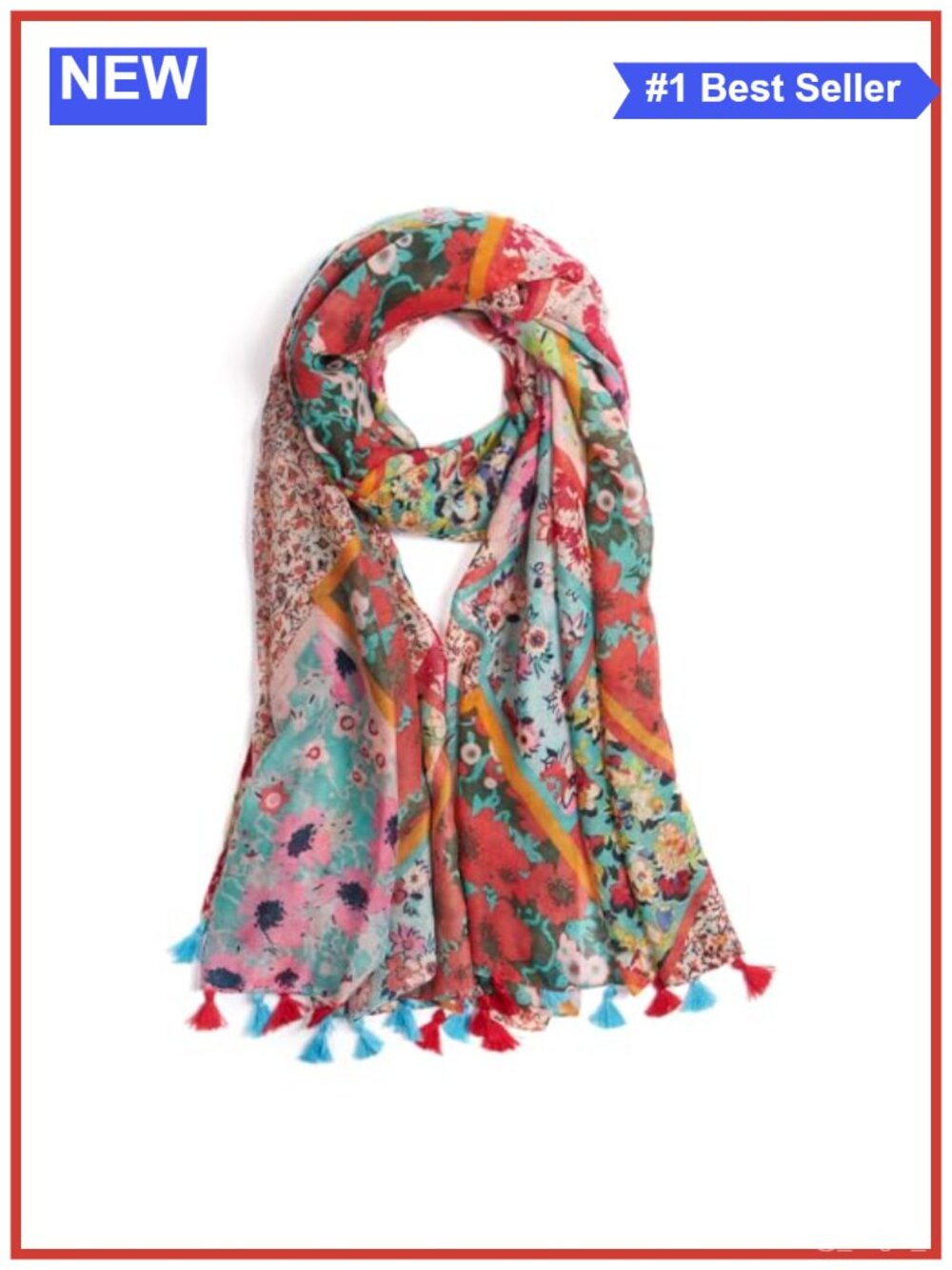 Women's Lightweight Floral Boho Fringed Shawl Wrap Scarf